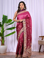 Bridal Banarasi Silk Saree with Peacock Border, Sequins & Zari Work