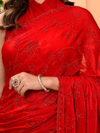 Elegant Red Georgette Saree with All-Over Siroski Jaal Work | Premium Wedding & Festive Wear