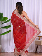 Multi-Colour Viscose Bandhej Saree with Intricate Gota Patti Work