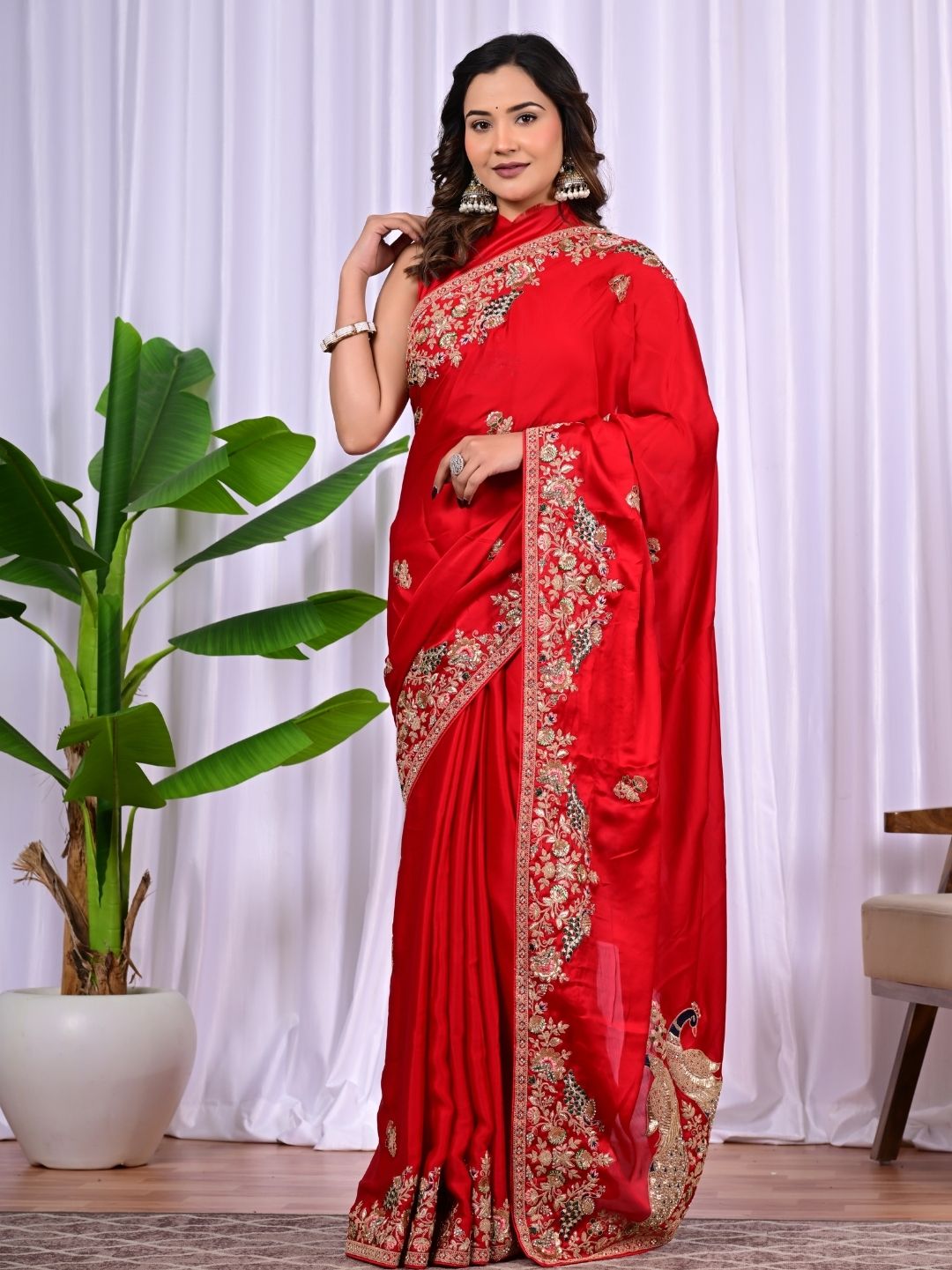 Elegant Satin Fancy Saree with Sequins & Zari Thread Work
