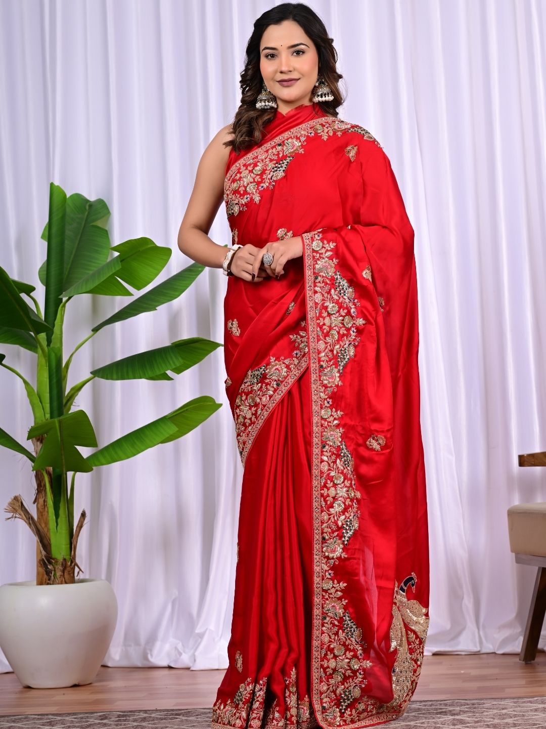 Elegant Satin Fancy Saree with Sequins & Zari Thread Work