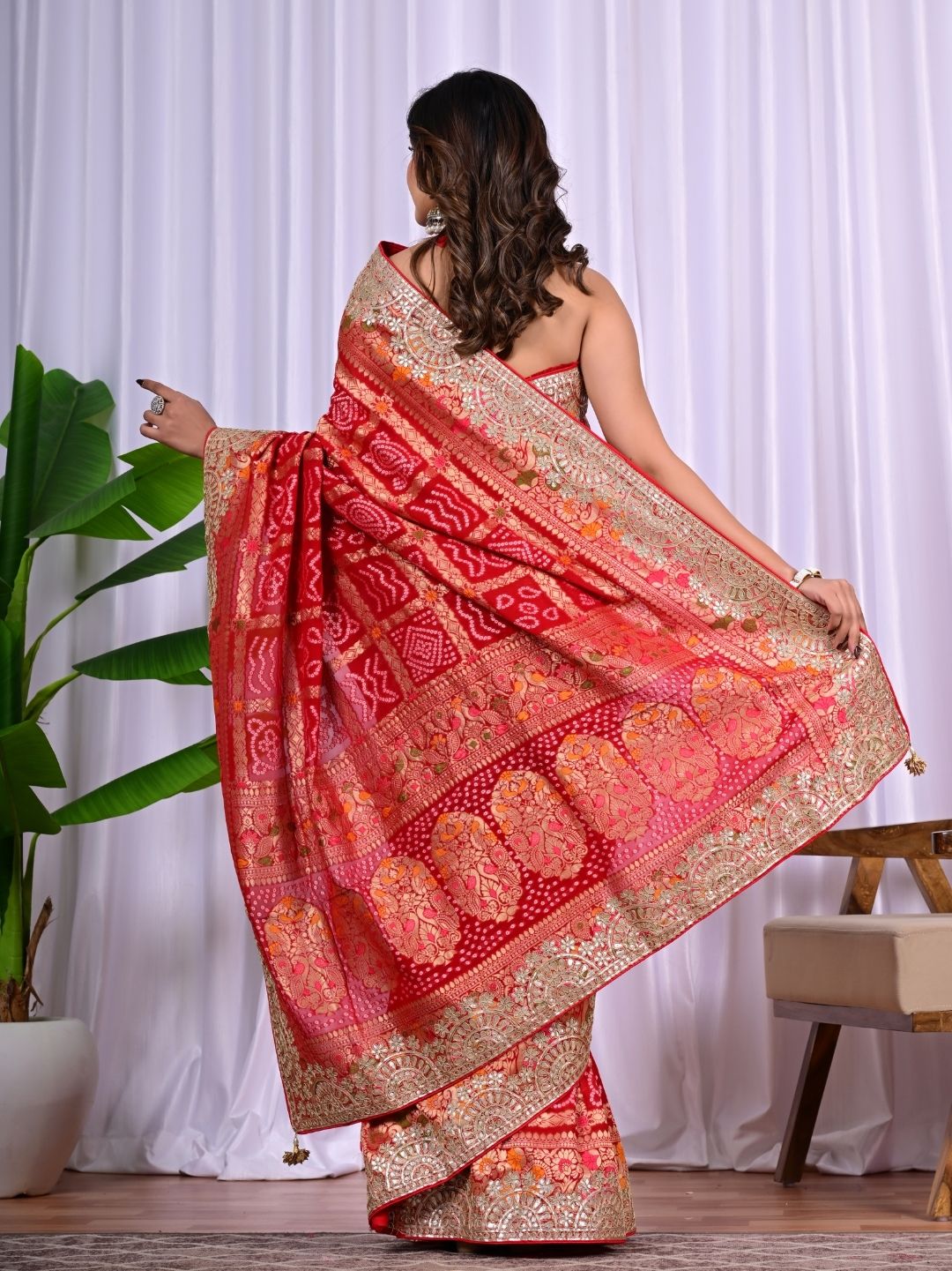 Red & Rani Riddhi Khadi Georgette Bridal Saree with Hand Zari & Meenakari Work