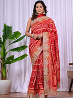 Red & Rani Riddhi Khadi Georgette Bridal Saree with Hand Zari & Meenakari Work