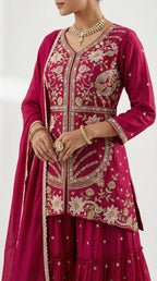 Beautiful Hand & Machinery Work Peplum Kurti Set | Festive Wear