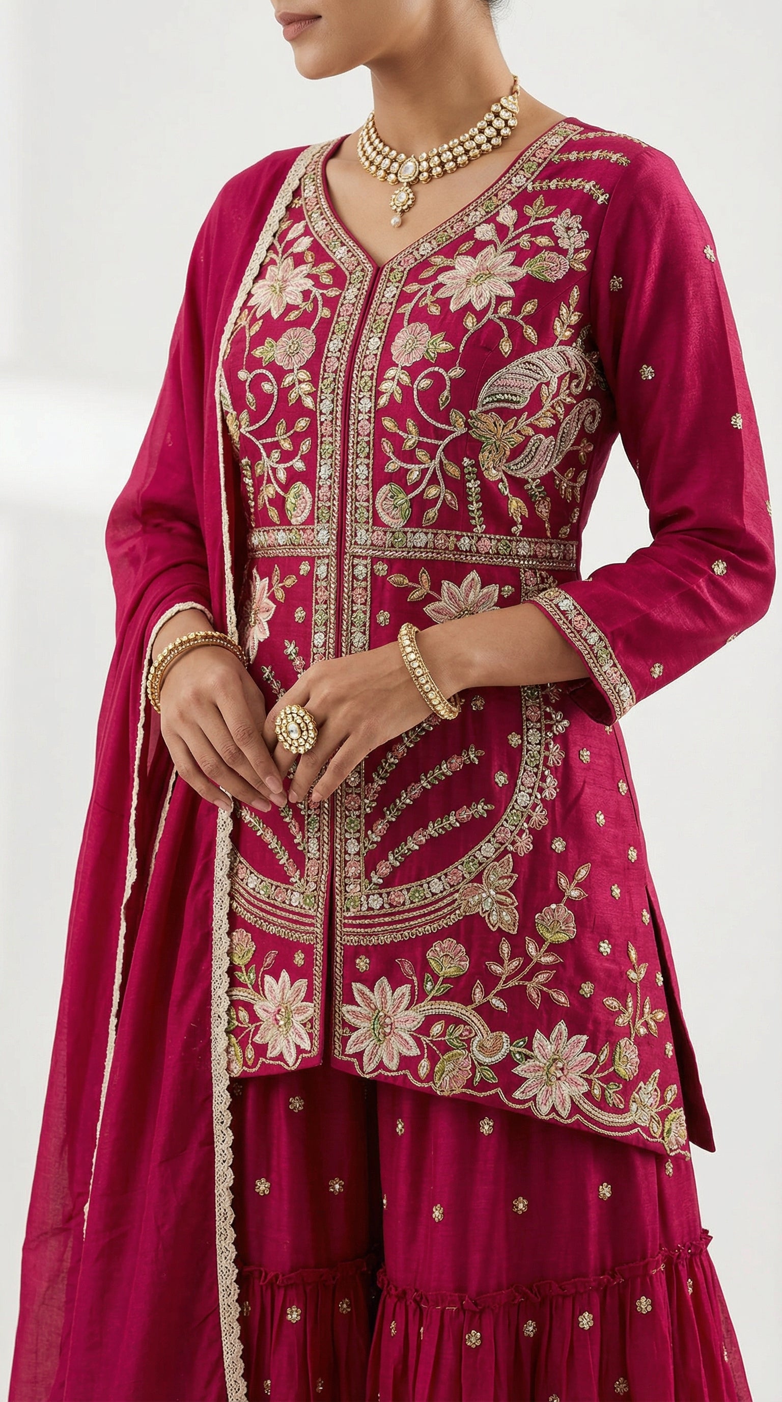 Beautiful Hand & Machinery Work Peplum Kurti Set | Festive Wear