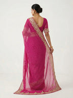 Magenta Leheriya Motda Saree with Rich Gota Patti Border | Festive & Wedding Wear Saree with Blouse