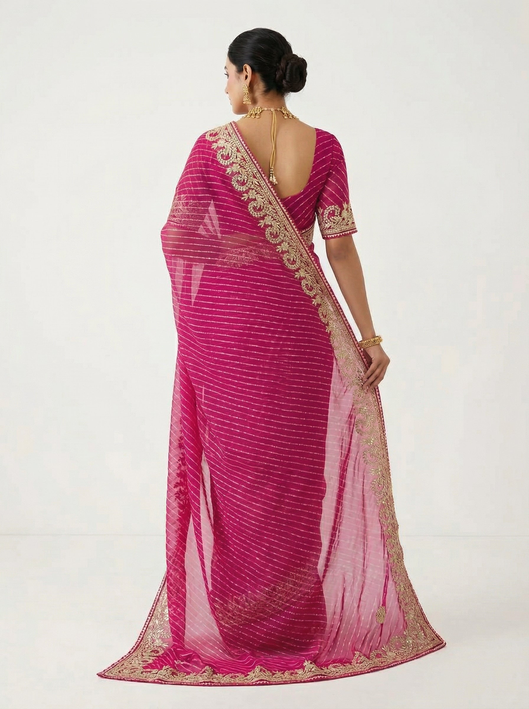 Magenta Leheriya Motda Saree with Rich Gota Patti Border | Festive & Wedding Wear Saree with Blouse