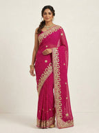Magenta Leheriya Motda Saree with Rich Gota Patti Border | Festive & Wedding Wear Saree with Blouse