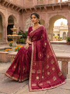 Gaji Silk Bandhani Saree with Gota Patti Work, Diamond Detailing & Elephant Motif Pallu — Comes with Matching Bandhani Blouse | 3 Colours