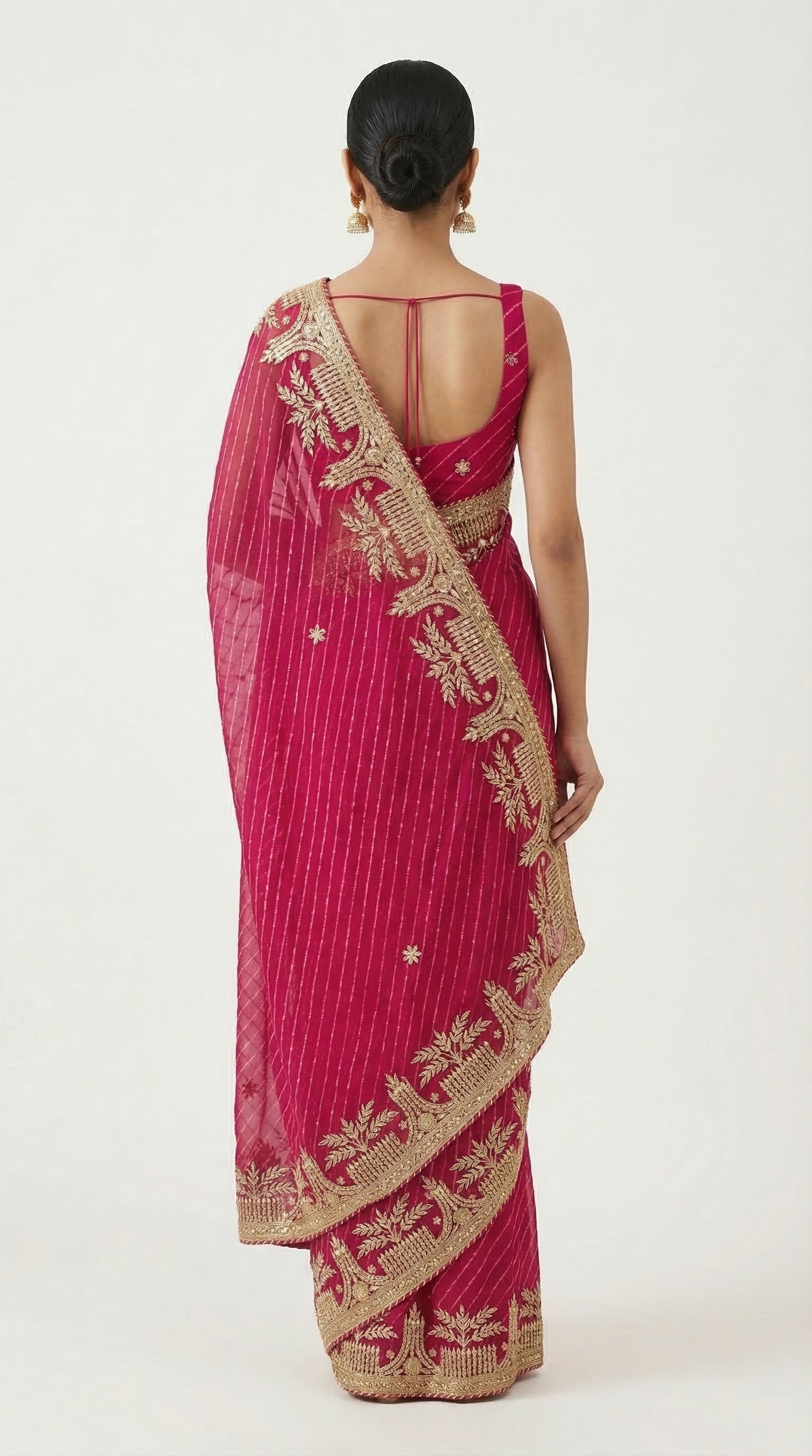 Rani colour Motda Leheriya Saree with Architectural Temple Gota Patti Border | Festive & Wedding Wear Saree with Blouse