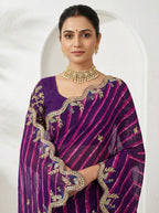 Purple & Pink Leheriya Saree with Blue Peacock Scalloped Gotta Patti Border | Bridal & Festive Wear Saree