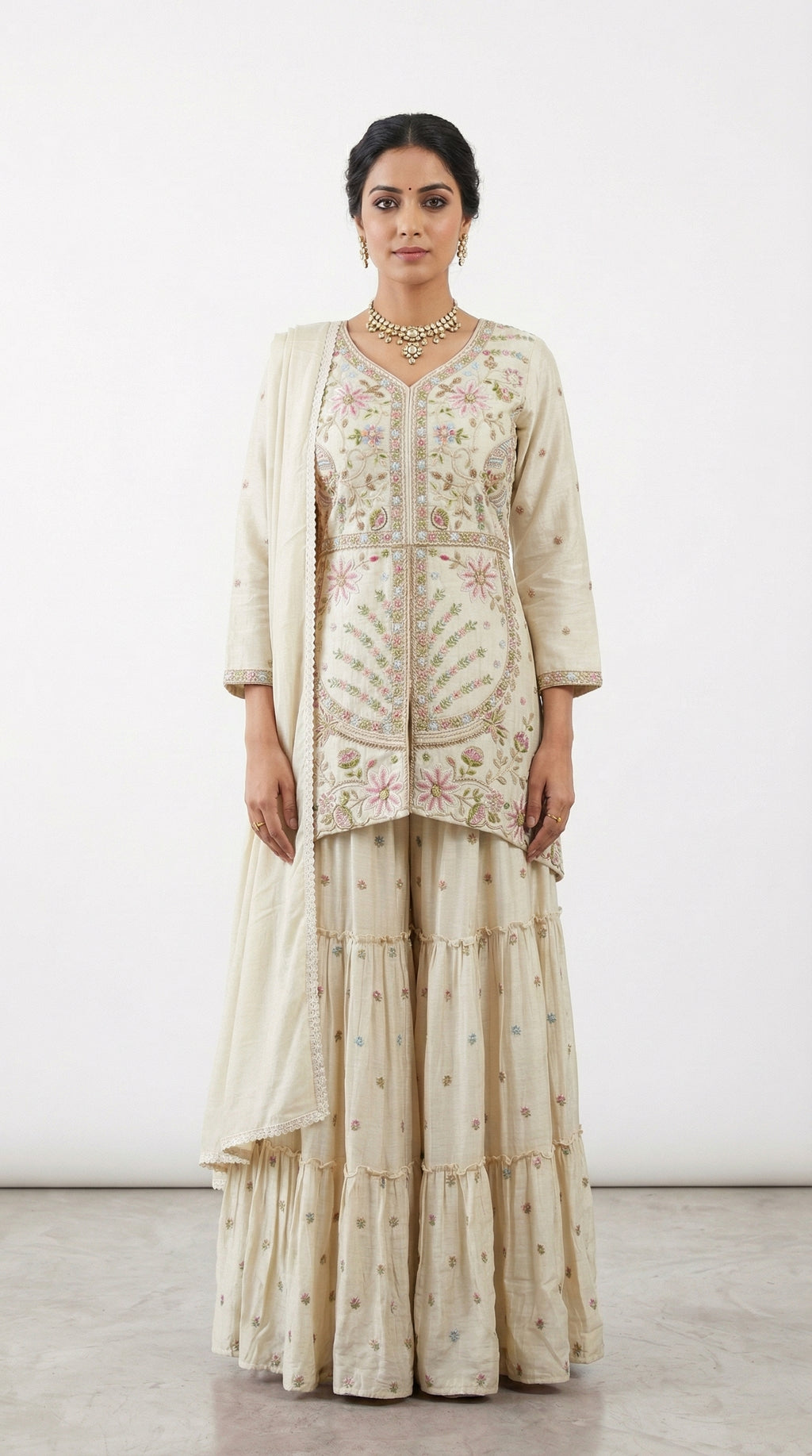 Beautiful Hand & Machinery Work Peplum Kurti Set | Festive Wear