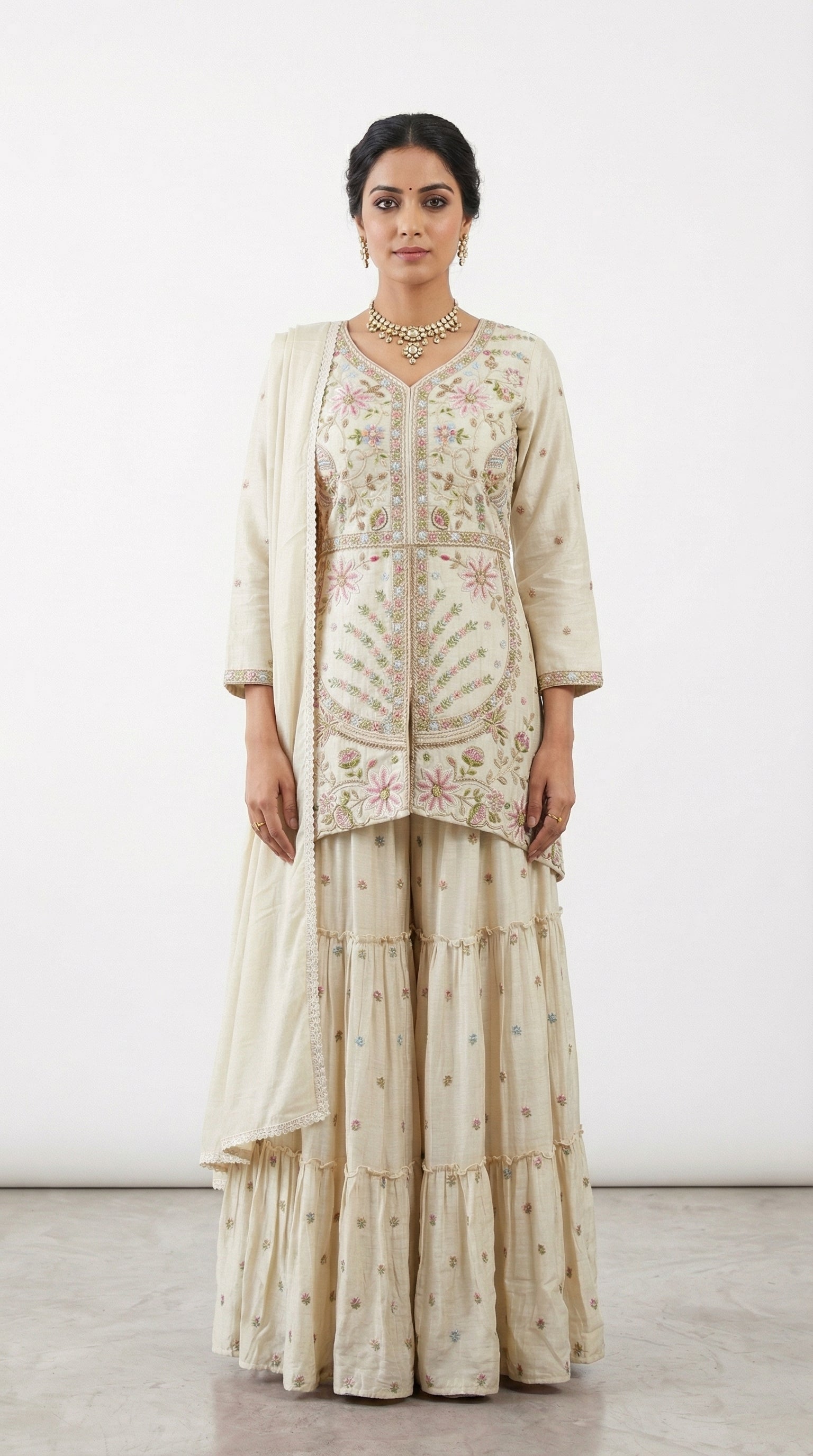 Beautiful Hand & Machinery Work Peplum Kurti Set | Festive Wear