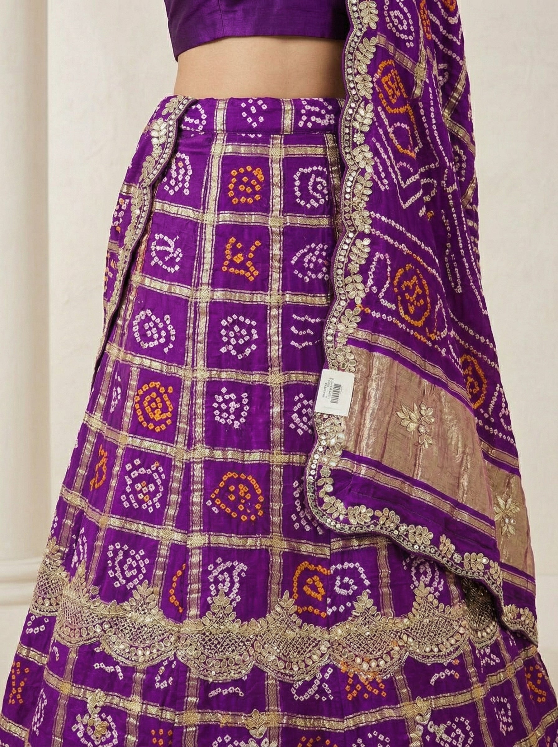 Purple Bandhej Lehenga with Pearl Gotta Patti Zardozi and Kardana Work, Perfectly done with the hands & Beautiful Dupatta | Festive & Wedding Wear Lehenga Set