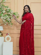 Elegant Red Georgette Saree with All-Over Siroski Jaal Work | Premium Wedding & Festive Wear