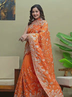 Elegant H.O. Fabric Saree with Pittan & Zari Handwork