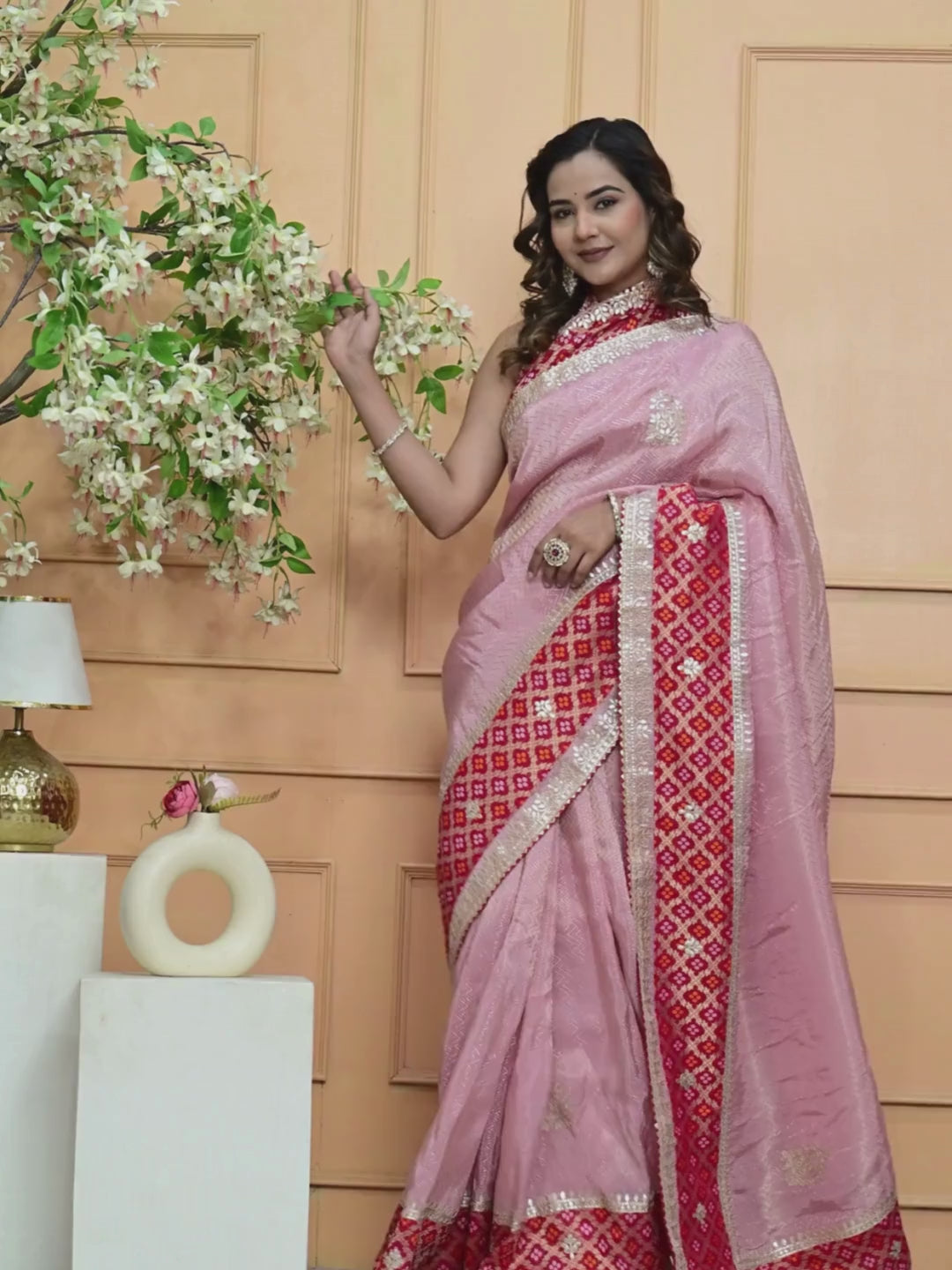 Jacquard Tissue Saree with Banarasi Border & Gota Patti Work | Premium Festive & Wedding Wear