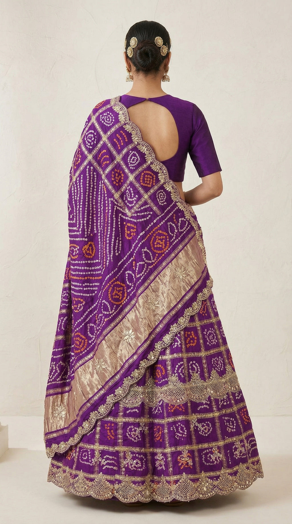 Purple Bandhej Lehenga with Pearl Gotta Patti Zardozi and Kardana Work, Perfectly done with the hands & Beautiful Dupatta | Festive & Wedding Wear Lehenga Set