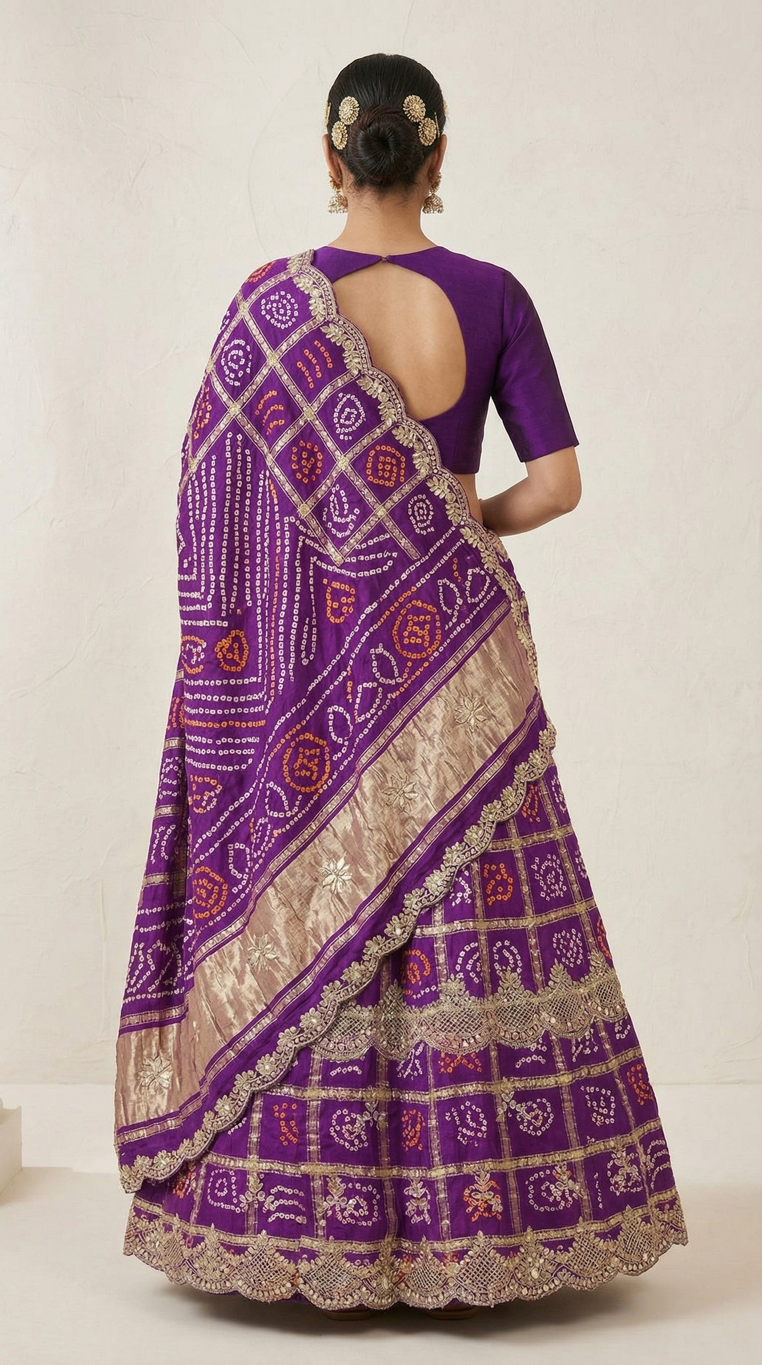 Purple Bandhej Lehenga with Pearl Gotta Patti Zardozi and Kardana Work, Perfectly done with the hands & Beautiful Dupatta | Festive & Wedding Wear Lehenga Set